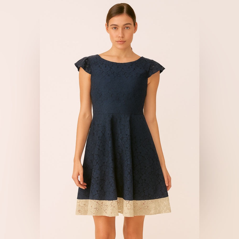 COCO LOVE x MODCLOTH | Navy Lace Dress with Cream Contrast Hem